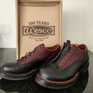 Wesco since 1918. Made in USA. Burgundy and Black Leather Oxfords.